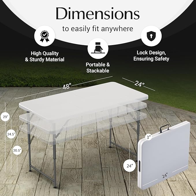 4 Feet Foldable Table Adjustable Height - Image 3