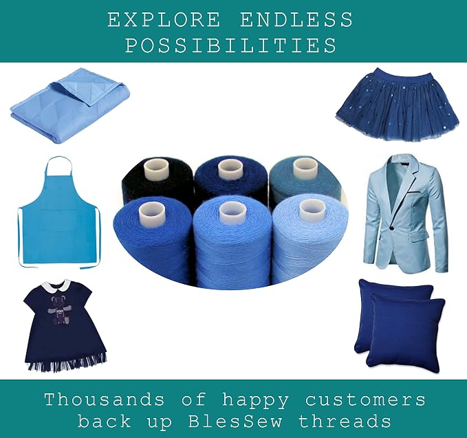 BlesSew Sewing Thread in Blue Color Tones – 6 Spools of Polyester Thread - Image 5