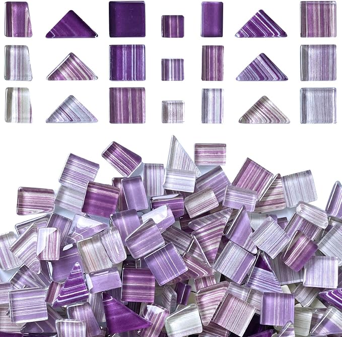 LITMIND 1.1LB Purple Mix Striped Crystal Glass Mosaic Tiles – Assorted Shapes by LITMIND