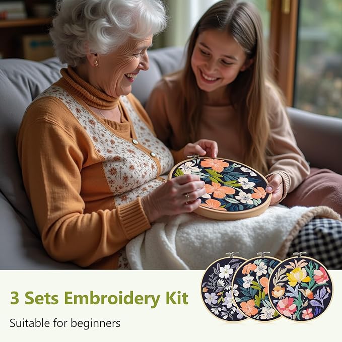 Santune 3 Pack Embroidery Kit for Beginners, Needlepoint Cross Stitch Kits for - Image 3