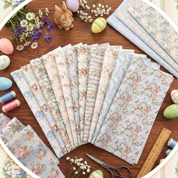 HunnmingRe 20 Pcs 10''x10'' Spring Floral Quilting Fabric Square Watercolor - Image 3