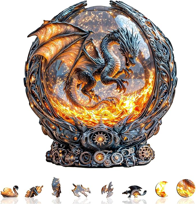 Magic Ball Fire Dragon Puzzles Adults Gifts Wooden 245 Pieces 13.4 * 12.3in by Jollitot
