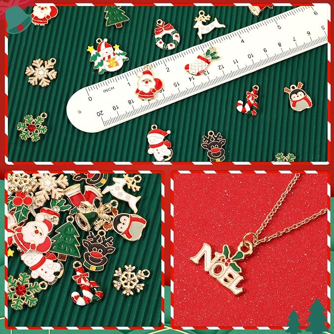 MARFOREVER 40Pcs/20 Pairs Christmas Charms, Christmas Gold Enamel Charms | - Image 5
