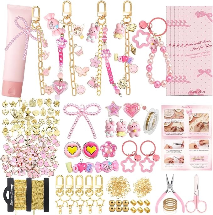 Ecoofor 707 Pcs Lip Gloss Beaded Keychain Making Kits, 78.8 Inch Chains - Image 8
