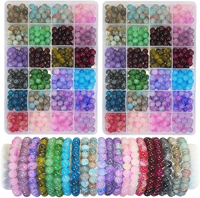 1200PCS 8mm Glass Beads Bracelet Making Kit, 24 Colors Crystal Beads by Gaspletu