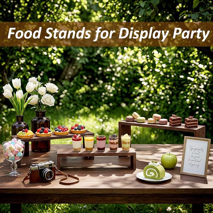 2 Set Wooden Cupcake Stand for Decor, 3 Tiered Stackable Display Risers - Image 7