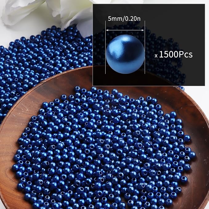 1500pcs Blue 5mm Pearl Beads - Image 2