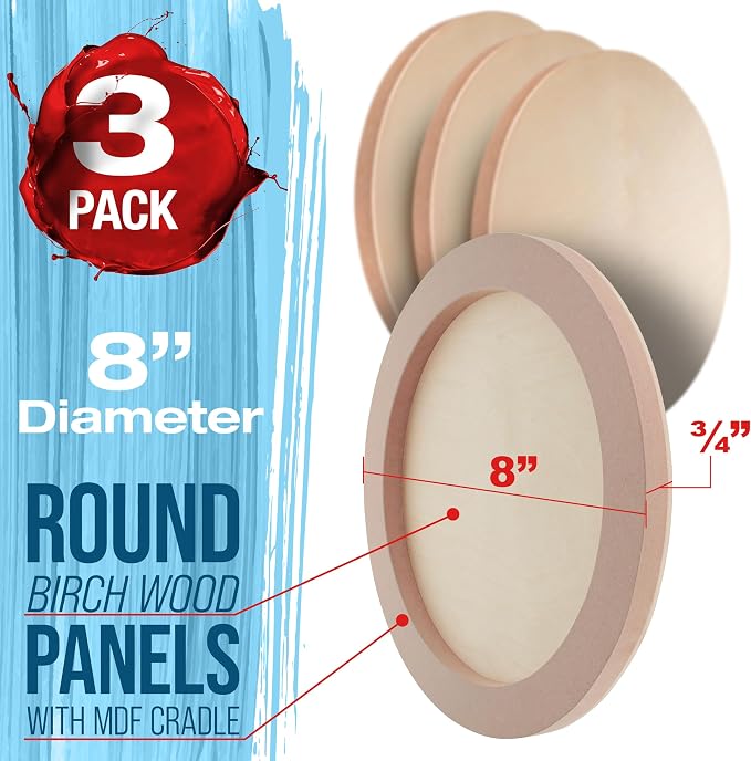 U.S. Art Supply 8" Unfinished Round Birch Wood Panels - Image 2