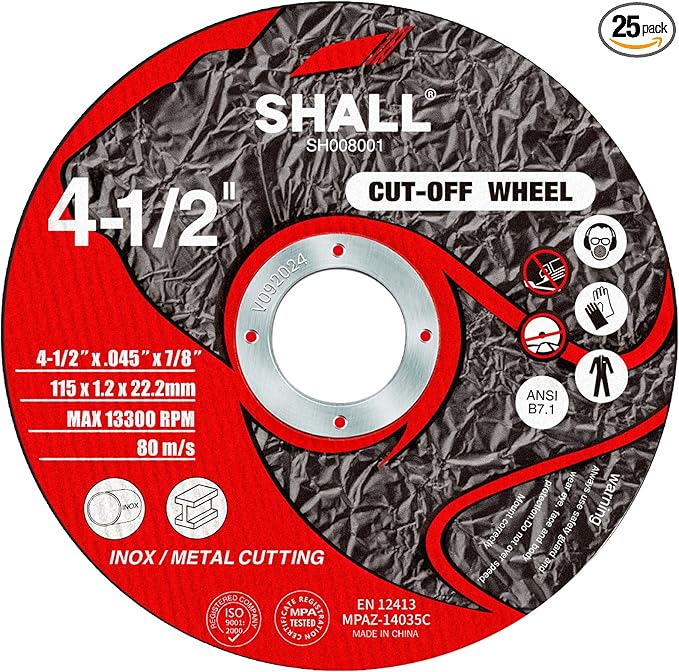 SHALL 25-Pack Cut Off Wheels 4 1/2 x 7/8 Inch, Cutting Wheel with Pouch for Angle Grinder, 4.5” Metal & Stainless Steel Fast Cutting Disc, Grinder Wheel for General Purpose Metal Cutting