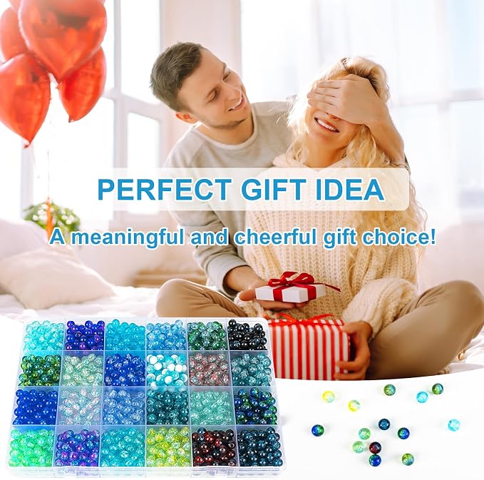 XSEINO About 1200pcs 6mm Crack Glass Beads Bracelet Making Kit, 24 Assorted - Image 7