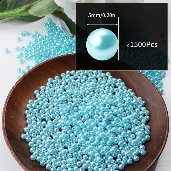 1500pcs Light Blue 5mm Pearl Beads - Image 2