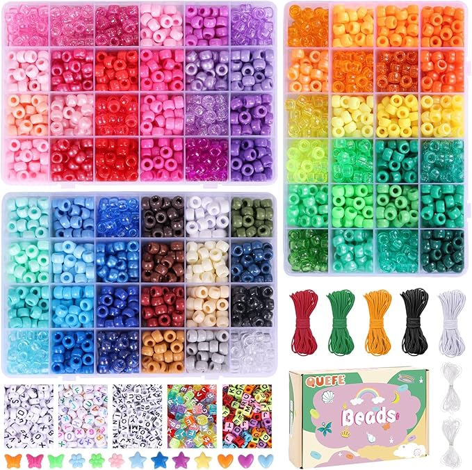QUEFE 72 Colors Pony Beads for Bracelets Making Kit, 9mm Pony Beads and Letter by QUEFE