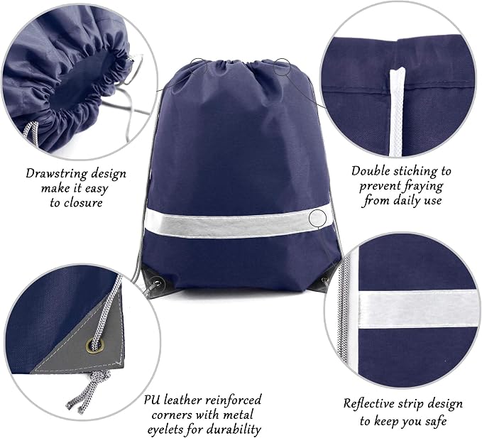 BeeGreen 30 Pieces Navy Blue Drawstring Backpacks Bulk, Reflective Gym String - Image 4
