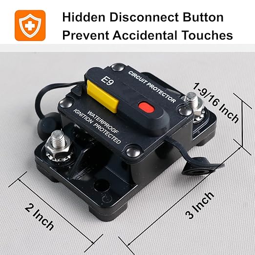 250 Amp Marine Circuit Breaker, IP67 Waterproof Manual Reset Switch, 12V-48V DC Circuit Breaker, 3/8" Studs, for Boat Trolling Motor/Marine ATV/Battery/Solar System, Suface Mount (250A)