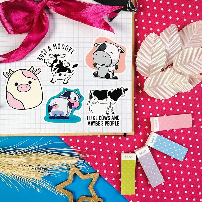 BulbaCraft 100Pcs Cow Stickers for Water Bottles, Laptop Decals, Cute Cow Gifts - Image 8