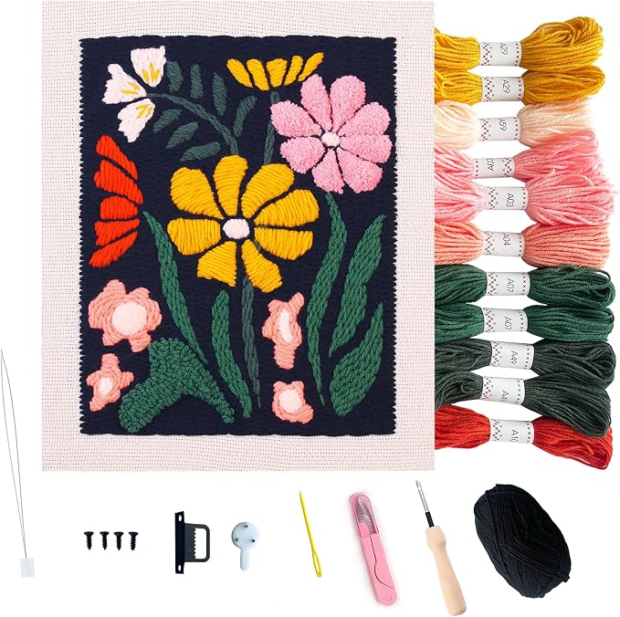 Silentsea Punch Needle Kit for Beginner Adults – Flower Embroidery Frame Kit by Silentsea
