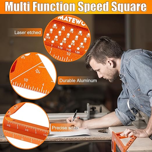 Carpenter Square, 4 inch Aluminum Carpenter Square Tool, Draw Angle Measuring Ruler Tool for Woodworking, Rafter Square Orange