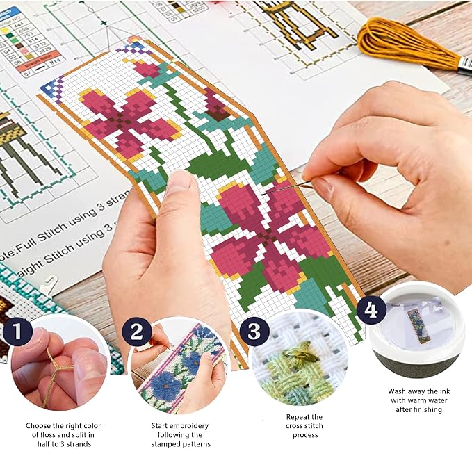 ORIGACH 6 Pcs Flower Cross Stitch Bookmark Kit - Image 4