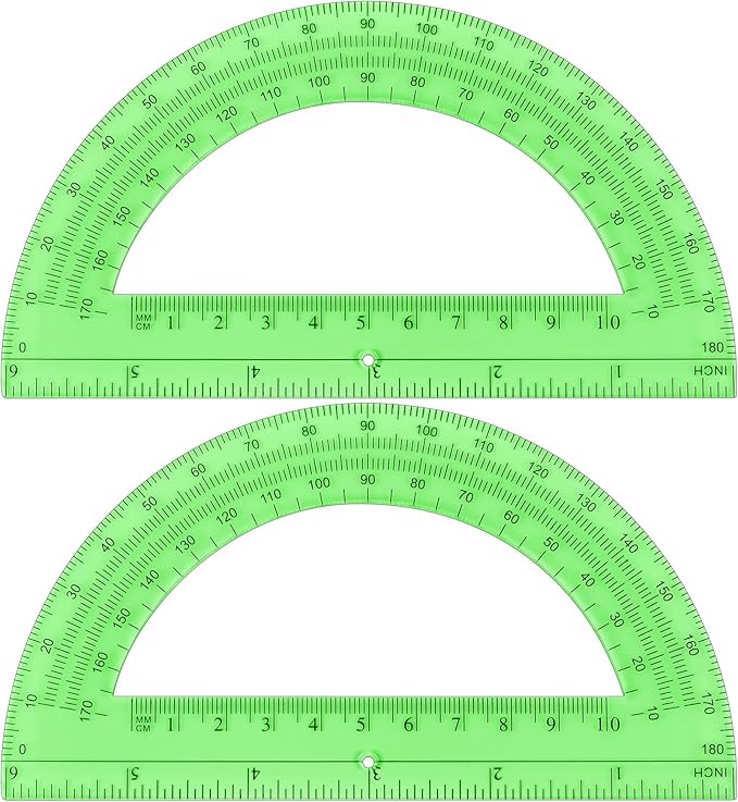Plastic Protractor Math Protractors 180 Degrees for Geometry Classroom Student School Office Supplies, 6 Inch, Pack of 2 (Green)