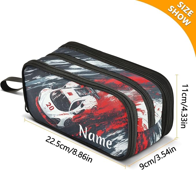 Custom Racing Car Truck Pencil Case Box Boys Girls Personalized Name Large - Image 4