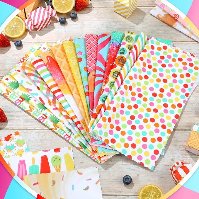 HunnmingRe 20 Pcs 10''x10'' Summer Quilting Fabric Square Ice Cream Pineapple - Image 3