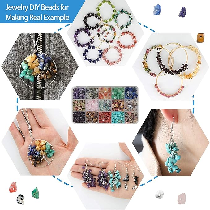 1600Pcs Natural Chip Stone Beads 5-8mm Crystal Bracelet Jewelry Making Kit | - Image 5