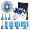 Diamond Core Drill Bit Set - BRSCHNITT Tile Hole Saw Kit 1/4" 3/8" 4/5" 1-3/8"2" 2-1/2" & 3/8" Finger Bit & 2" Chamfer Bit for Porcelain Tile Ceramic Marble Granite Diamond Blade