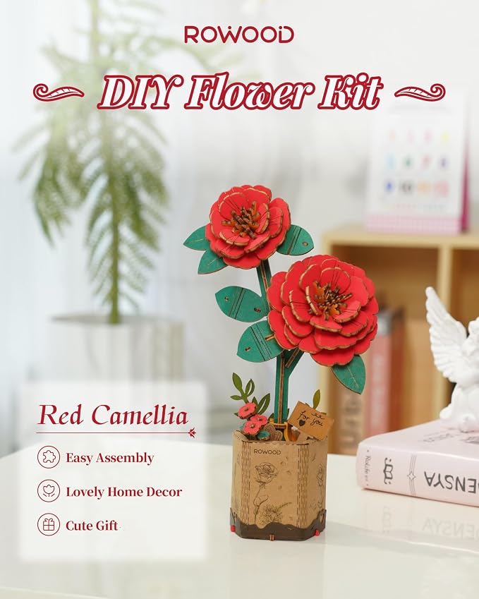 rowood 3D Puzzle, Mother's Day DIY Wooden Flower Craft Kit Building Set - Image 2
