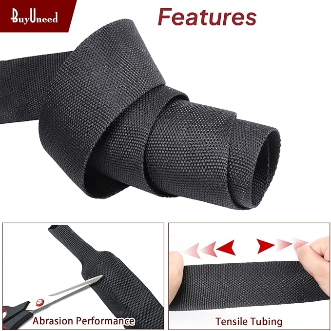2 in 1 Heat Shrink Braided Sleeving 1-3/8 inch Cloth Wiring Harness Loom Abrasion Resistant Sleeve for Protection Cable/Sheath (34mm ID-29ft)