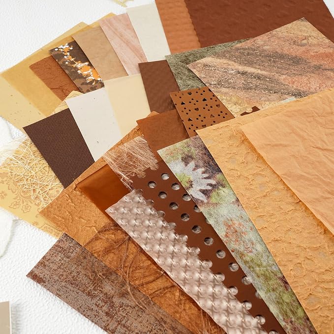 50 Sheets Brown Textured Scrapbook Paper Assorted Set | A5 Size, Mixed Special - Image 4