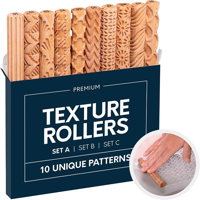 Byllstore Clay Texture Rollers | 10-Pack | 5 in x 0.65 in | Premium Wooden by BYLLSTORE