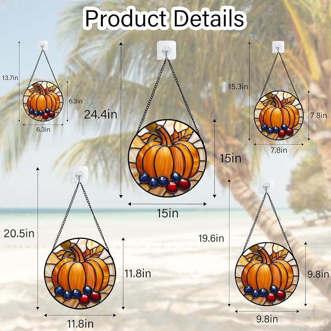DASTOLL Stained Glass Window Hanging Fall Pumpkin Berries 6.3" - Image 6