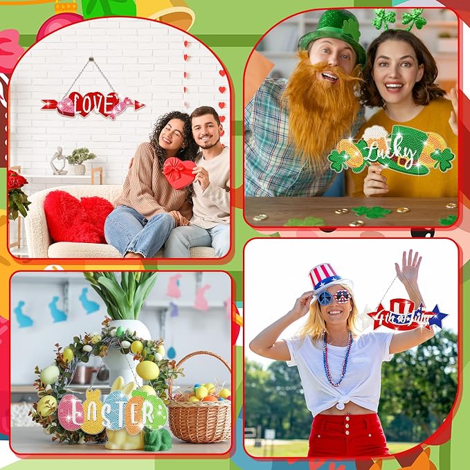 Cinnvoice 12 Pcs Summer Seasonal Diamond Art Hanging Ornament Kit - Image 3