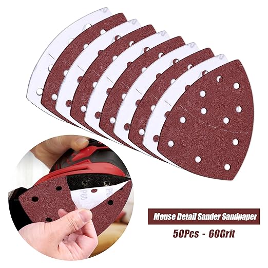 50PCS Mouse Detail Sander Sandpaper 11 Holes 60 Grit Hook and Loop Mouse Sanding Sheets for Mouse Sanders Abrasive Pads for Precision Sanding