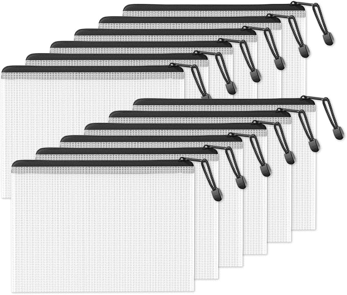 SUNEE Plastic Mesh Zipper Pouch 7.8x10.8 in, Small Water-Resistant Zip Bag by SUNEE