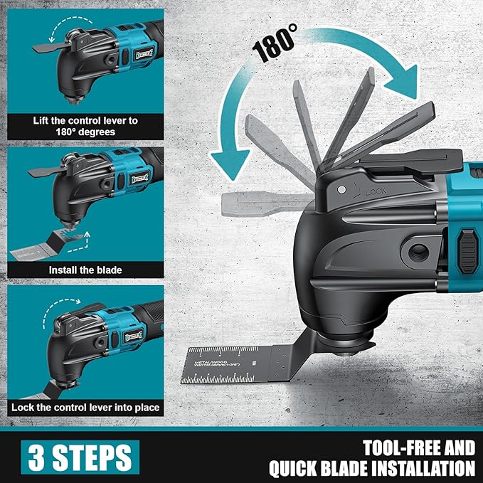 Cordless Oscillating Tool Compatible with Makita 18V Battery, 6 Variable Speed Brushless Tool, Oscillating multi tool kit for Cutting Wood Drywall Nails Remove Grout & Sanding(No Battery）