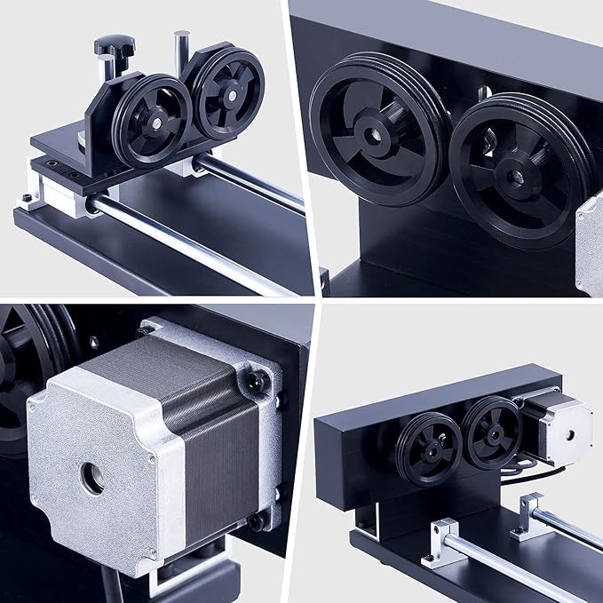OMTech 4-Wheel Rotary Cutter and Engraver Attachment with Nema 23 2-Phase Stepper Motor for 50W 60W 80W 100W 130W CO2 Laser Engraving Machine Rotary Tool Accessory Kit for Wood and More