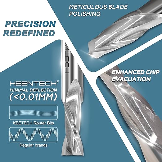 KEENTECH 1/2" Shank Upcut 2 Flute Flat Tip Sprial Router Bit for CNC Router Machine, 1/2" Cutting Diameter, 1-1/8" Cutting Depth, for Wood Cutting, Custom Furniture, Slot Mortise, Engraving, Carving