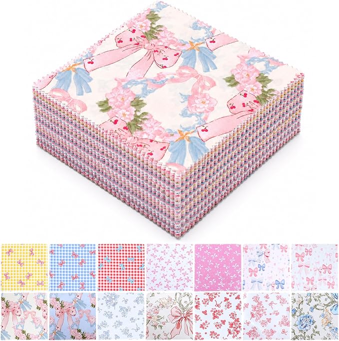 168 Pcs Multicolor Charm Packs for Quiltings, Beautiful Colorful Bow and Flower by Unknown