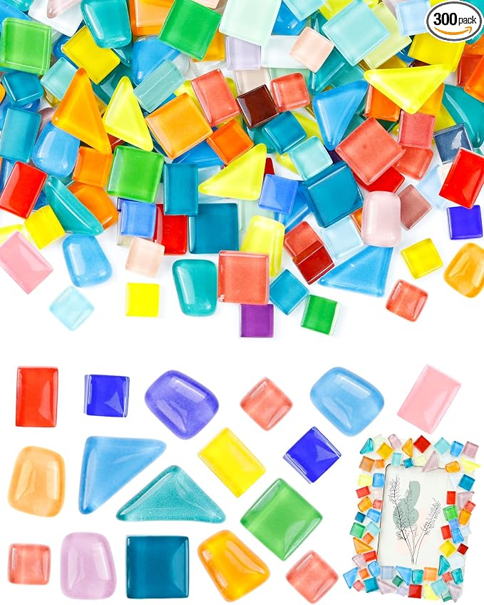 FIVEIZERO 300Pcs Mosaic Tiles for Crafts Bulk - 420g Glass Mosaic Kits by FIVEIZERO