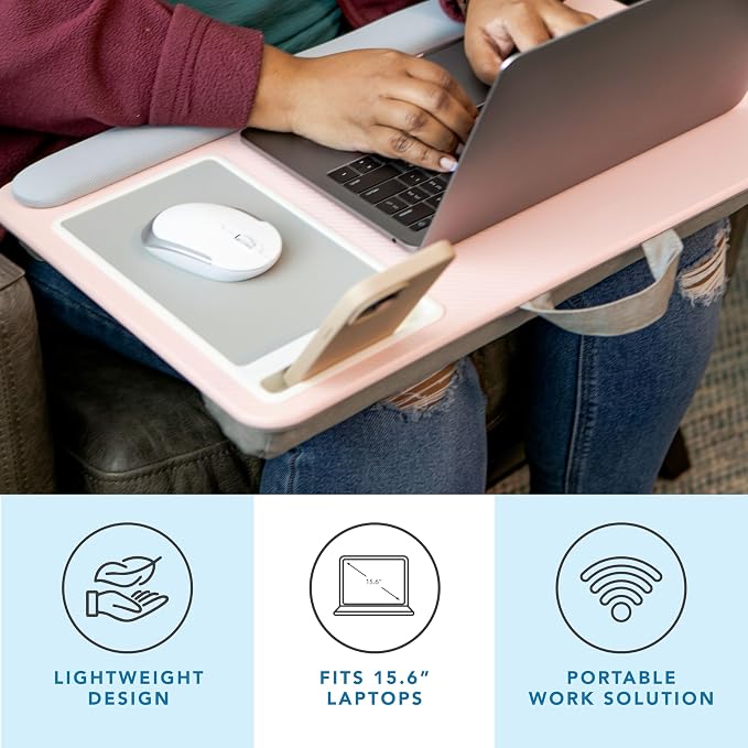 LAPGEAR Home Office Pro Lap Desk – Pink, Fits 15.6” Laptops - Image 2