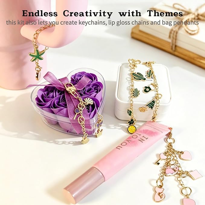 Kupor 460Pcs DIY Keychain Making kit, 7 Themes DIY Bag Charm kit, 78 Letter Sets - Image 7