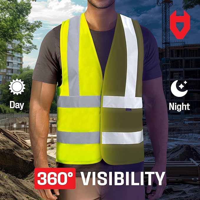 NoCry 360° Reflective Hi Vis Vest for Men and Women with Reinforced Stitching — ANSI/ISEA Yellow High Visibility Clothing for Work with Strong Hook & Loop Closure