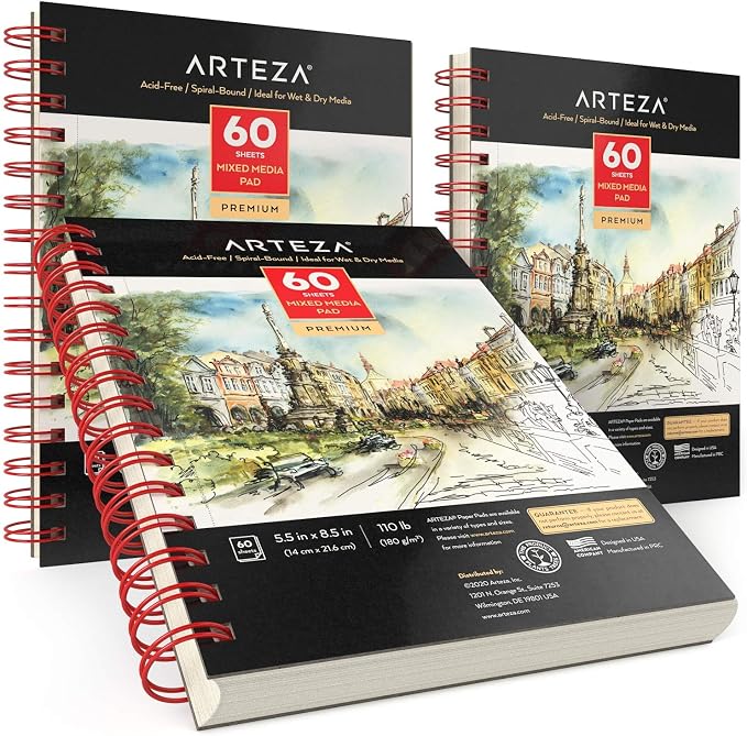 ARTEZA Mixed Media Sketchbook, 5.5 x 8.5 Inches, 60 Sheets Each, - Image 4