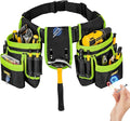 Tool Belt,Magnetic Tool Pouch,27-Pockets Heavy Duty Padded Tool Belts for Men,Detachable & Adjustable Tool Pouch Bag for Electrician,Carpenter,Construction,Work Apron,Utility Belt,Black,Green