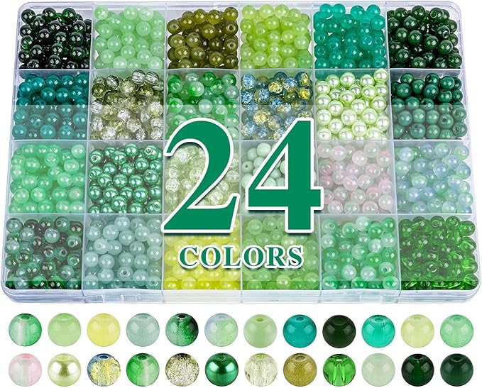 XSEINO About 1200PCS 6mm Glass Beads Bracelet Making Kit, 24 Assorted Green by XSEINOiscreating%EF%BC%81