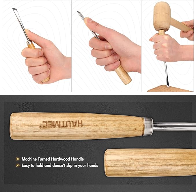 HAUTMEC Wood Carving Tools, 6-Piece Wood Chisel Sets, CRV Steel Blades with Rust-Resistant Electrolytic Coating, Fishtail V-Gouge Design for Fine Woodworking & Detailing – HT0236