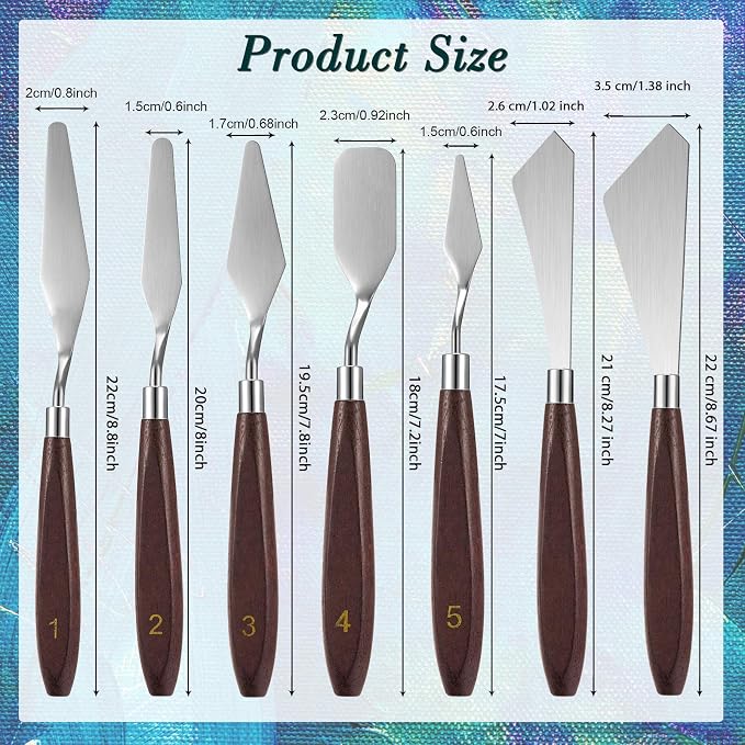 Honoson 7 Pieces Painting Knife Set Spatula Palette Knife Stainless Steel - Image 2