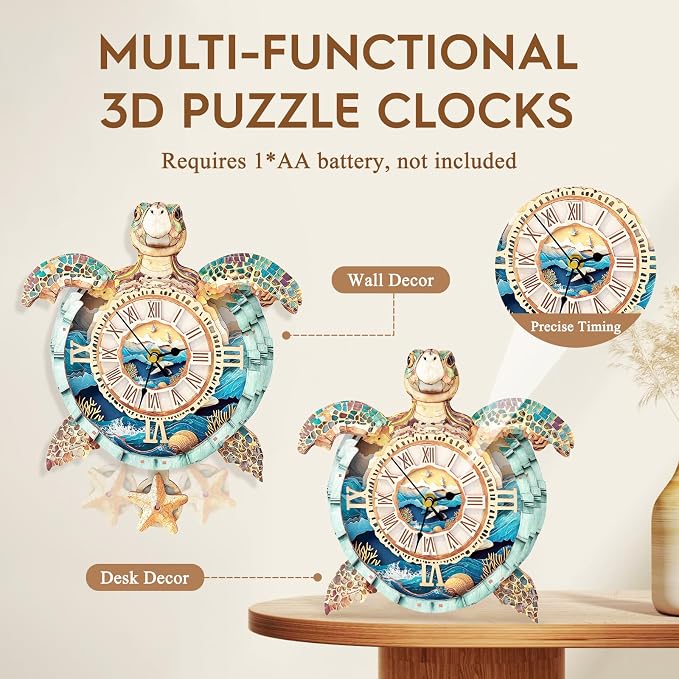 3D Puzzles for Adults Clock-Turtle Design Model Kit-Mechanical DIY Pendulum - Image 5