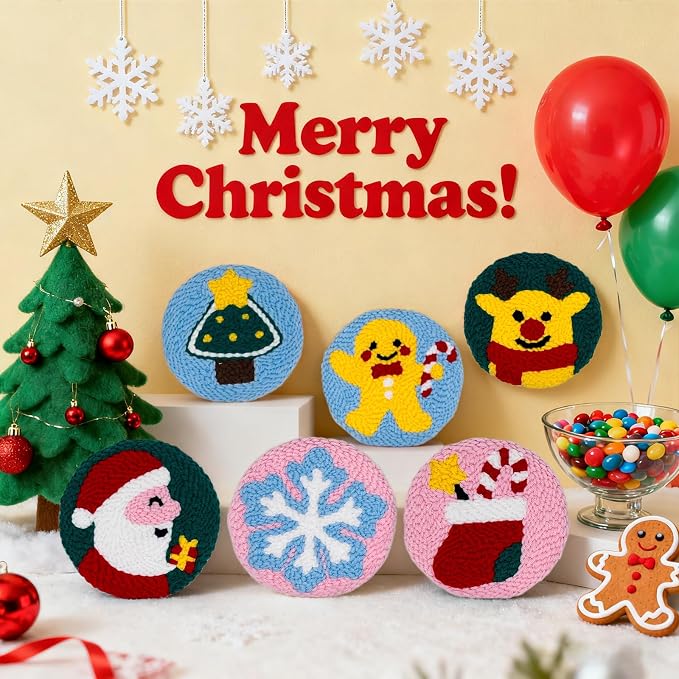 Christmas Punch Needle Kit for Adults Beginners, Easy Punch Embroidery Coaster - Image 2